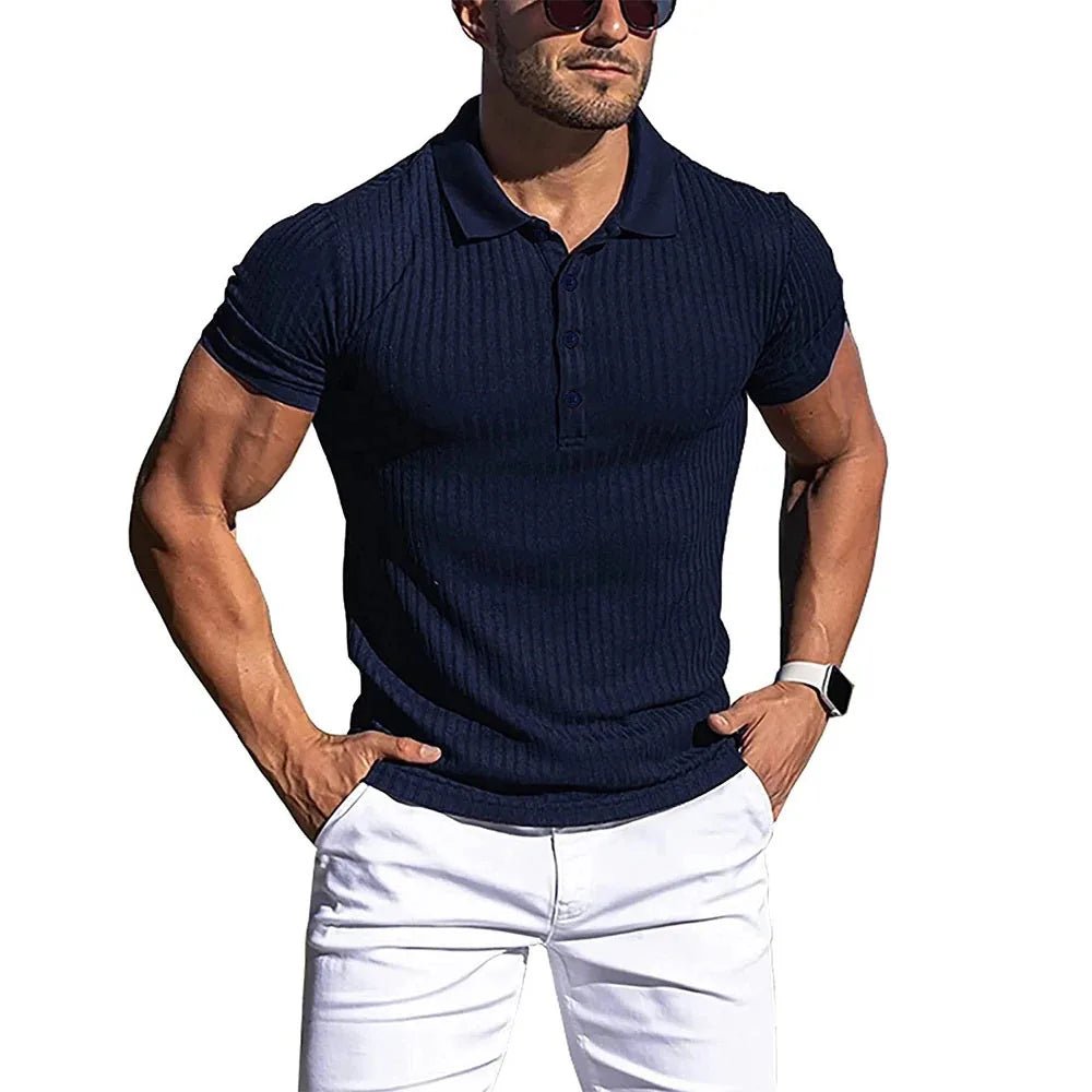 Top – Mens – Spring &amp; Summer – Solid Stripe Short Sleeve Polo Shirt – Montford Co - Montford & Co