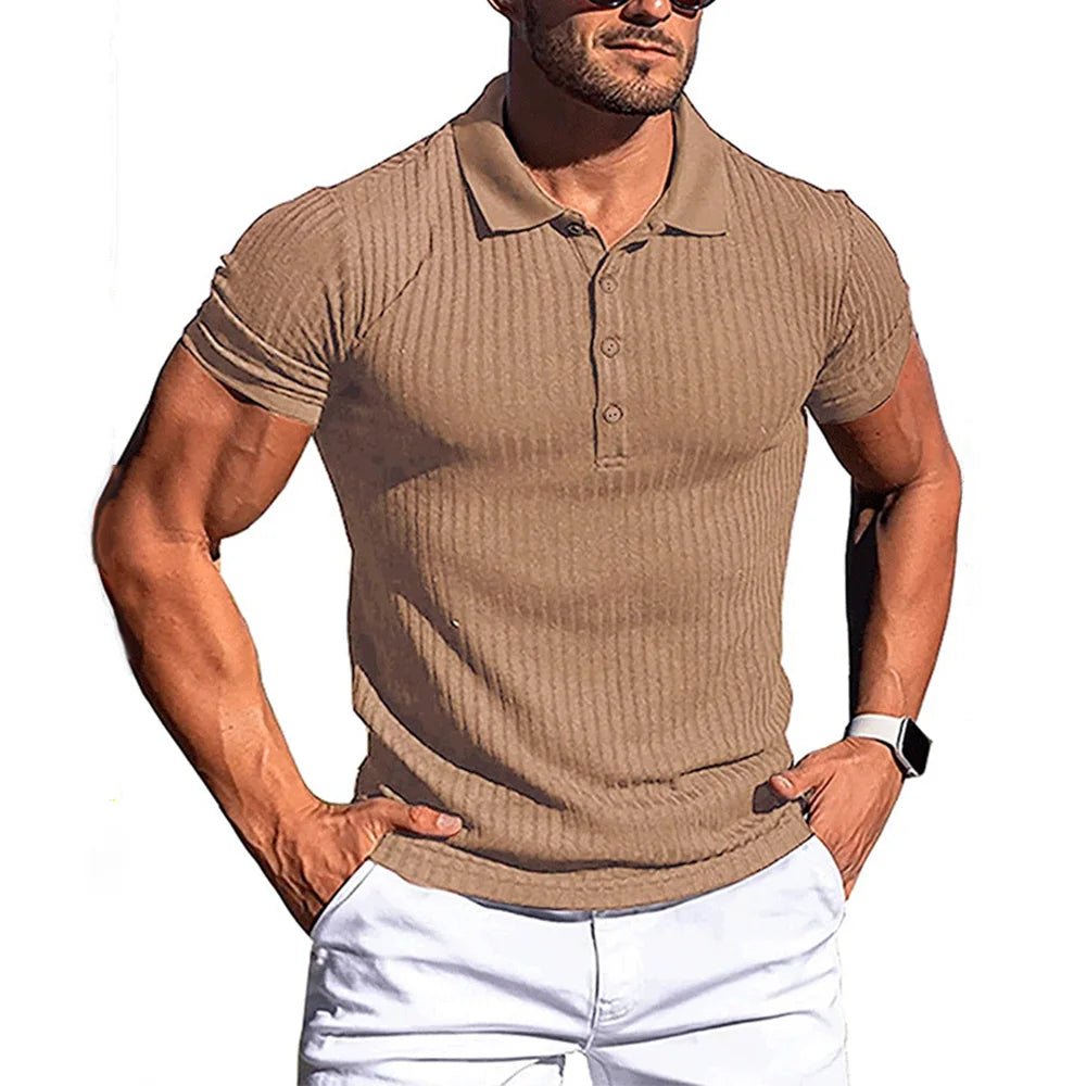 Top – Mens – Spring &amp; Summer – Solid Stripe Short Sleeve Polo Shirt – Montford Co - Montford & Co