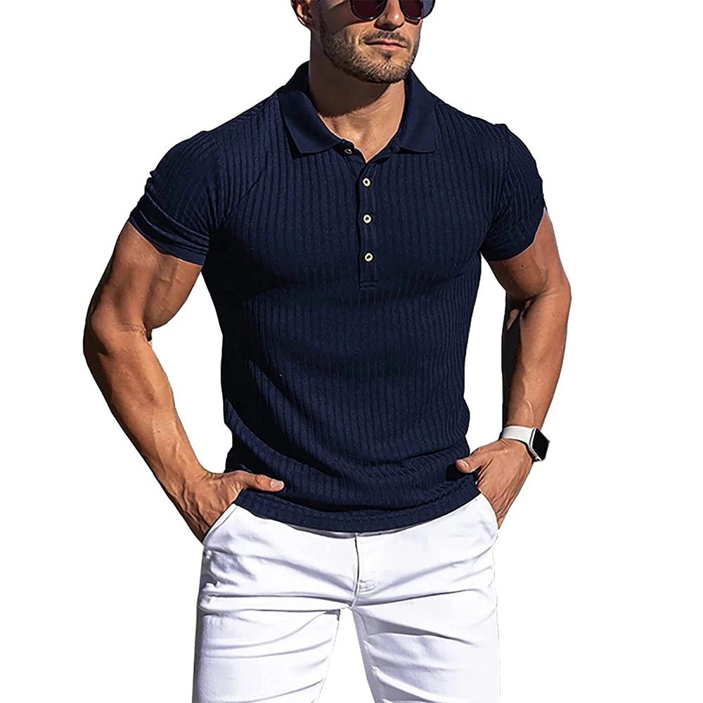 Top – Mens – Spring &amp; Summer – Solid Stripe Short Sleeve Polo Shirt – Montford Co - Montford & Co