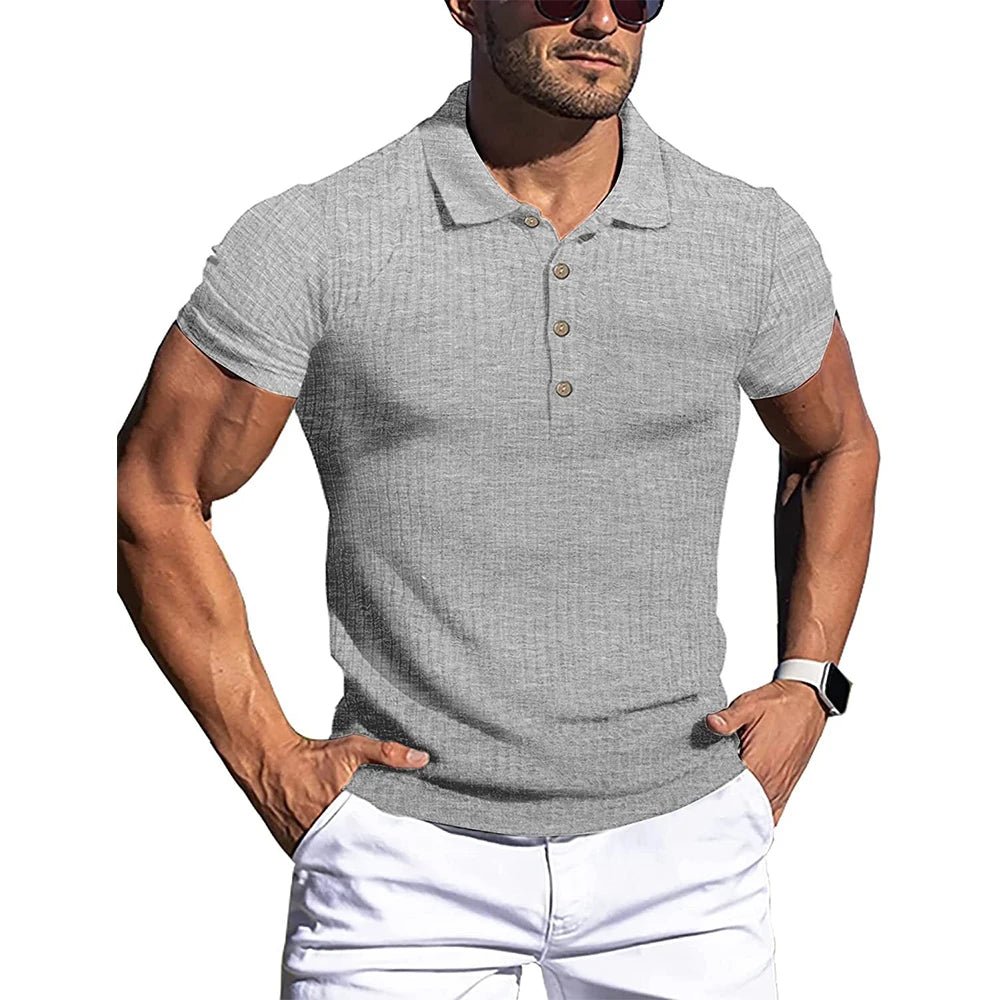 Top – Mens – Spring &amp; Summer – Solid Stripe Short Sleeve Polo Shirt – Montford Co - Montford & Co