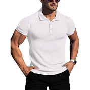 Top – Mens – Spring &amp; Summer – Solid Stripe Short Sleeve Polo Shirt – Montford Co - Montford & Co