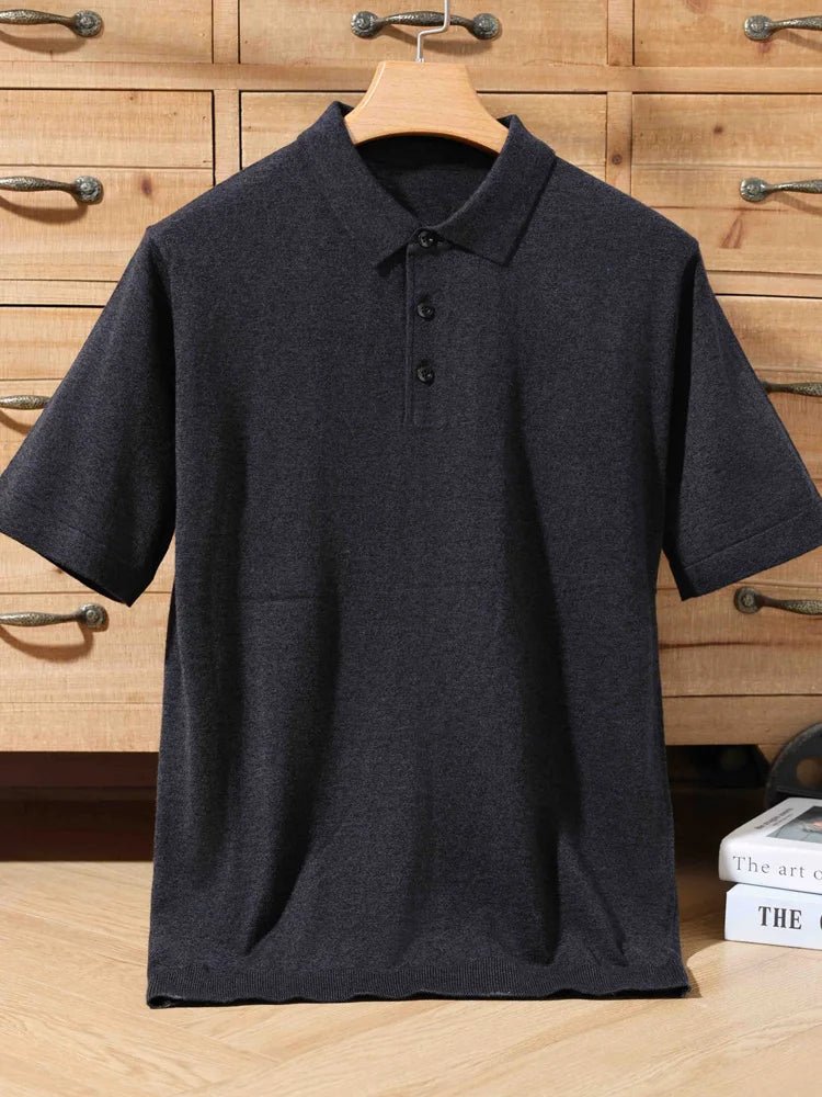 Top – Mens – Spring & Summer – 100% Merino Wool Short Sleeve Polo Sweater – Montford Co - Montford & Co