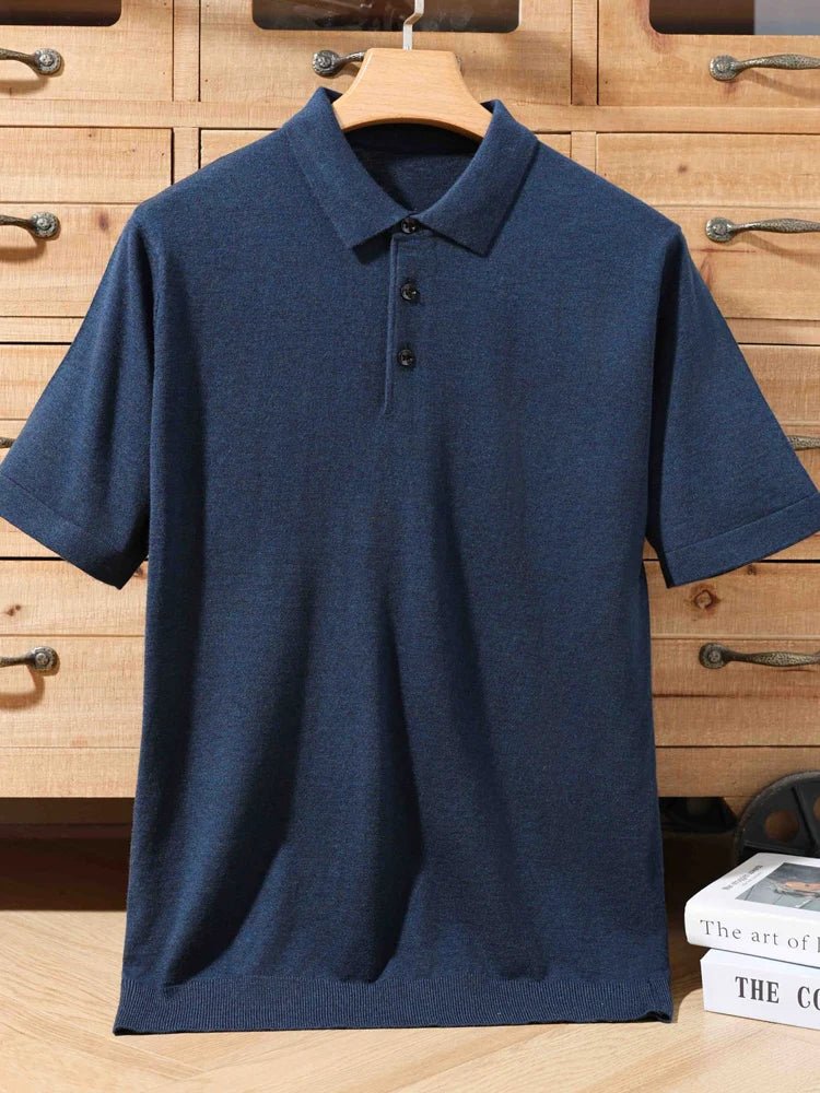 Top – Mens – Spring & Summer – 100% Merino Wool Short Sleeve Polo Sweater – Montford Co - Montford & Co