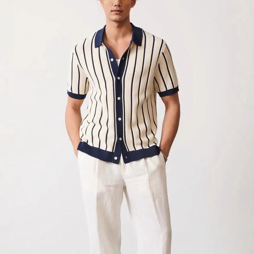 Top – Mens – Spring & Summer – Men's Striped Knit Polo Shirt – Montford Co - Montford & Co
