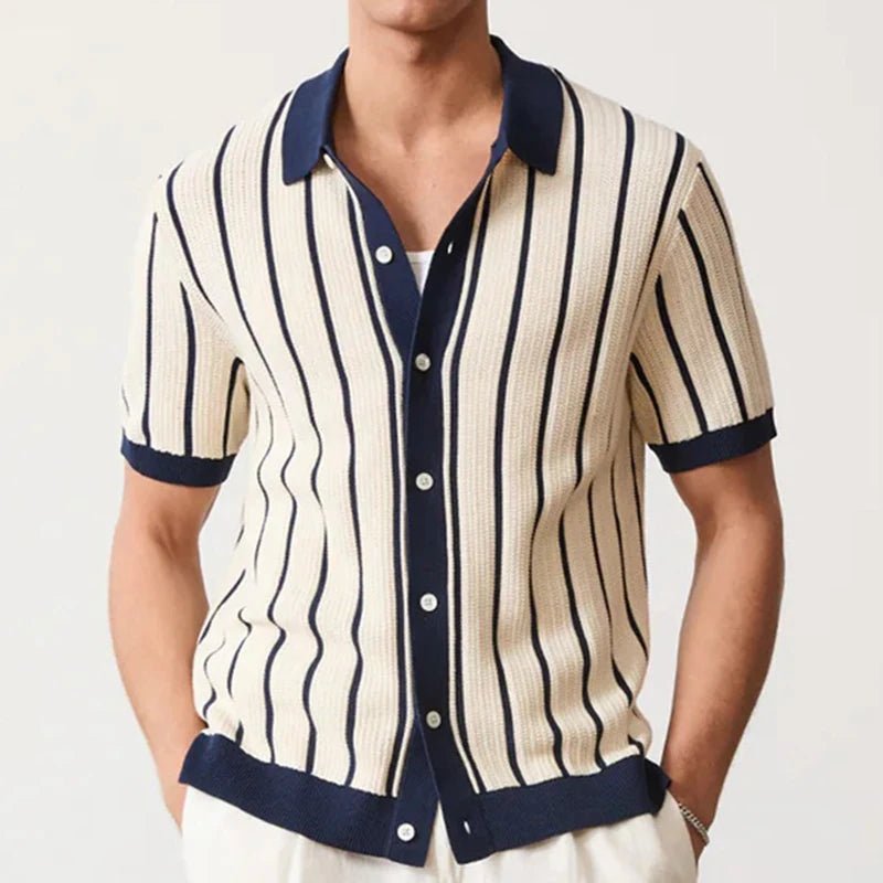 Top – Mens – Spring & Summer – Men's Striped Knit Polo Shirt – Montford Co - Montford & Co
