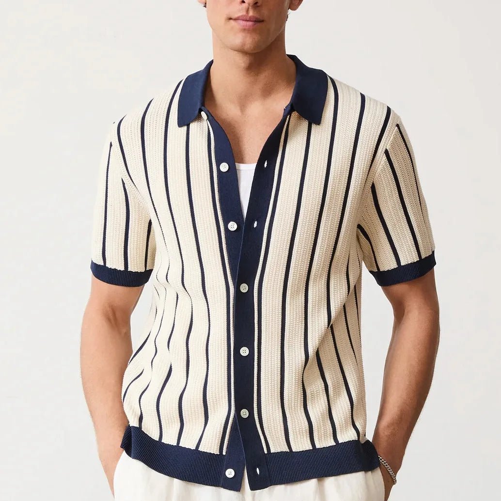 Top – Mens – Spring & Summer – Men's Striped Knit Polo Shirt – Montford Co - Montford & Co