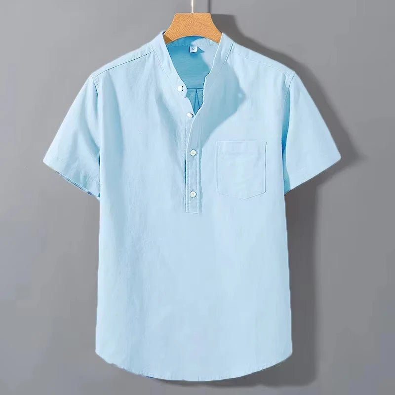 Top – Mens – Spring & Summer – Short Sleeve Solid Color Stand Up Collar Shirt – Montford Co - Montford & Co