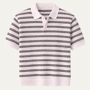 Turn Down Collar Striped Knit Polo Shirt - Montford & Co