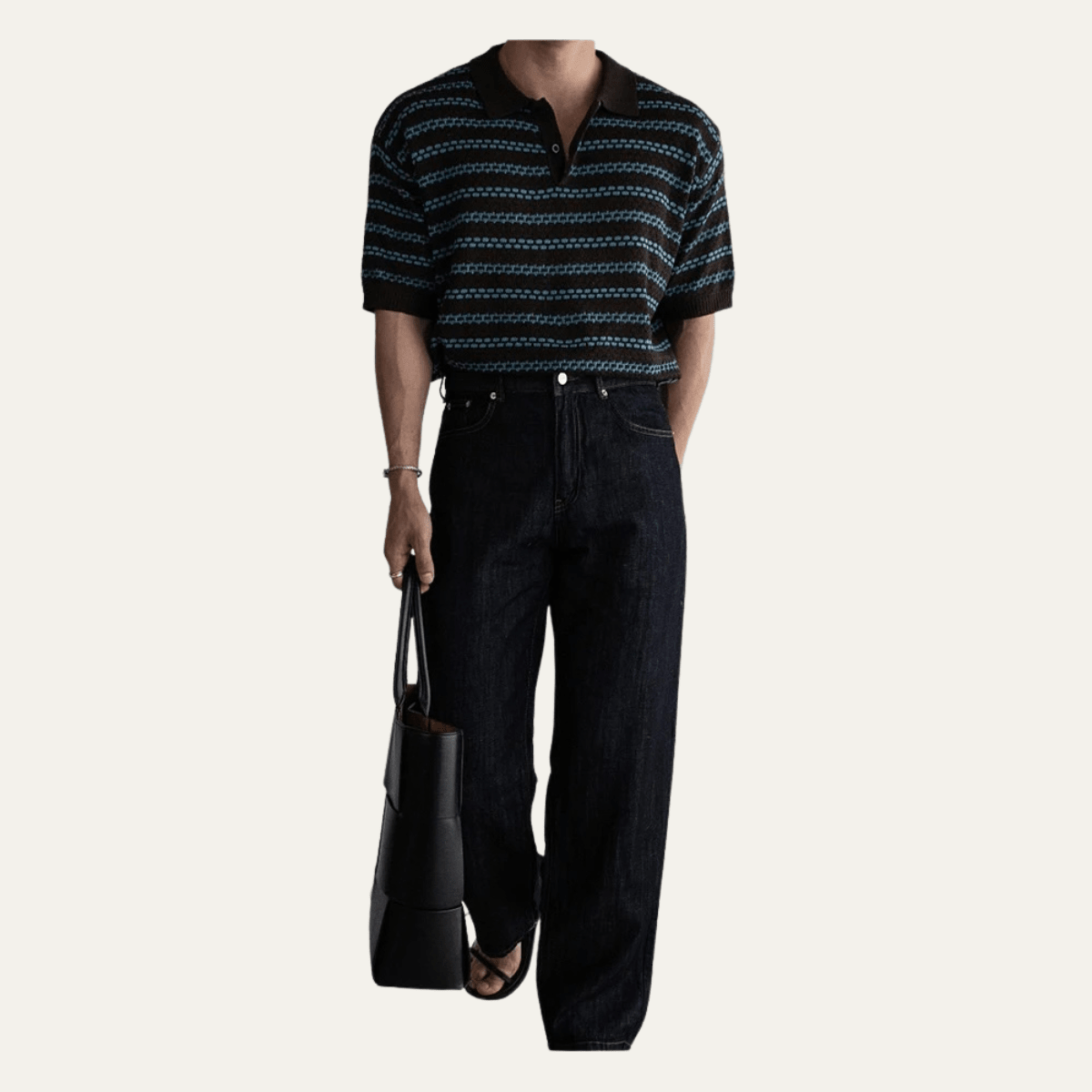 Turn Down Collar Striped Knit Polo Shirt - Montford & Co