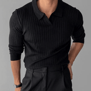 V Neck Jacquard Knit Polo Shirt - Montford & Co