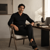 V Neck Jacquard Knit Polo Shirt - Montford & Co