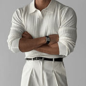 V Neck Jacquard Knit Polo Shirt - Montford & Co