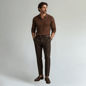 V Neck Jacquard Knit Polo Shirt - Montford & Co