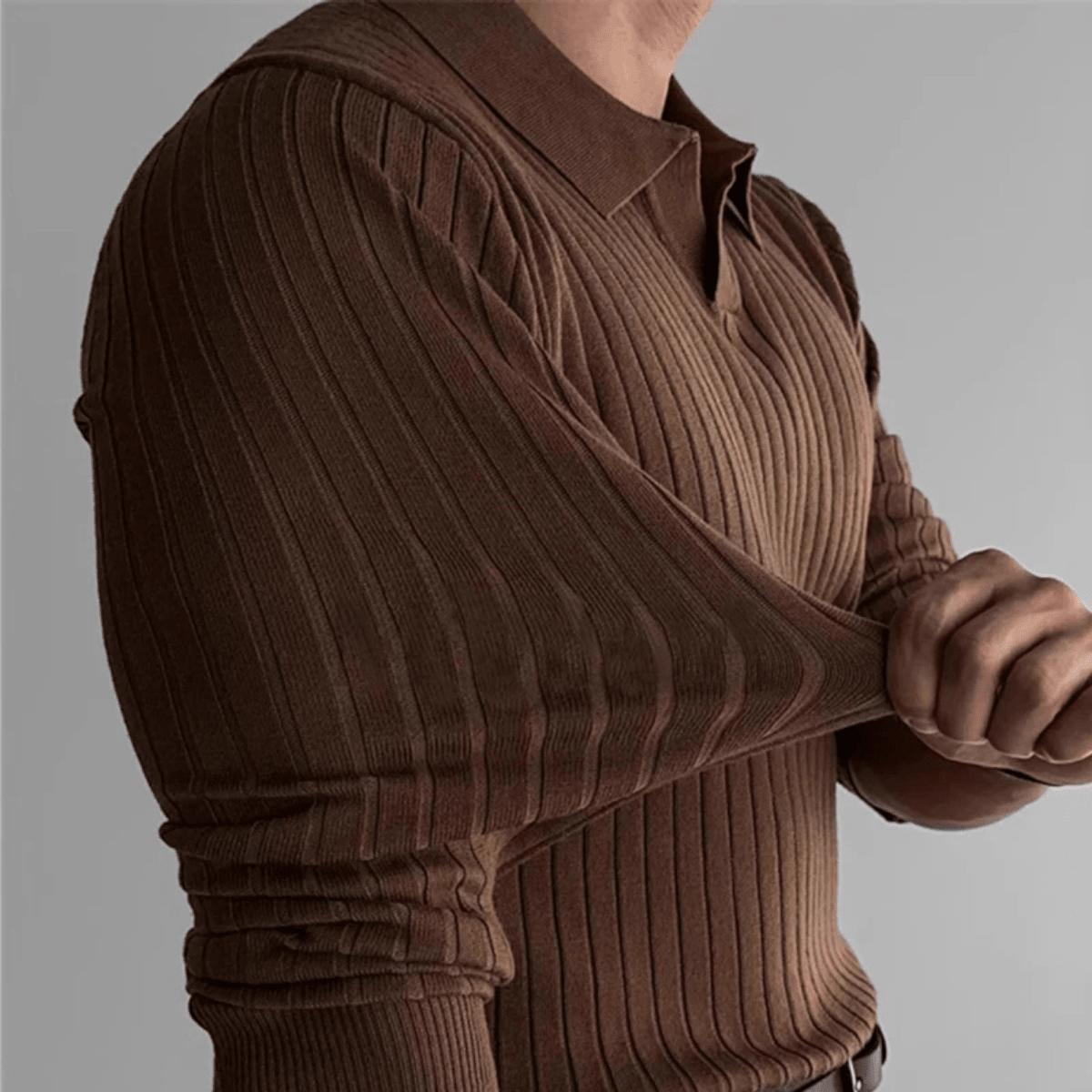 V Neck Jacquard Knit Polo Shirt - Montford & Co