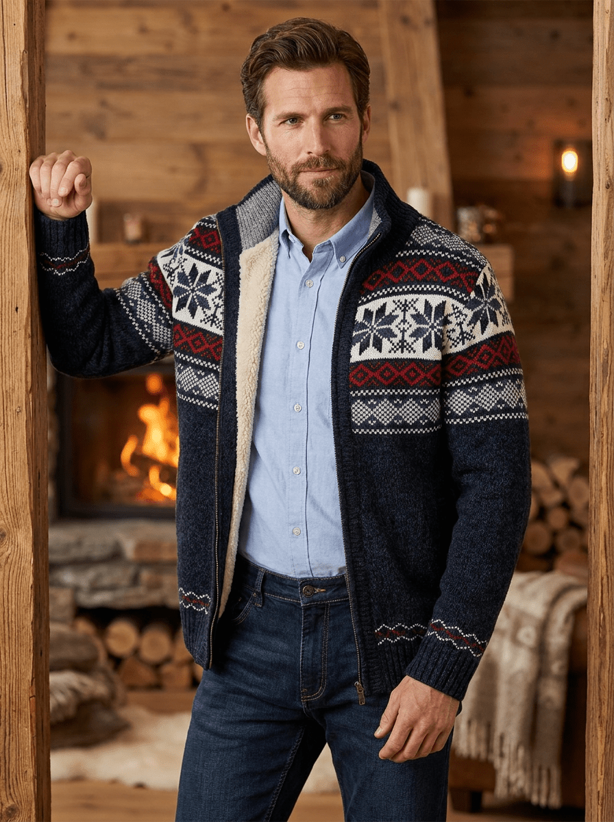 Vest – Heren – Autumn & Winter – Heren Gebreid Fleece Vest met Rits en Winter Patroon – Montford Co - Montford & Co