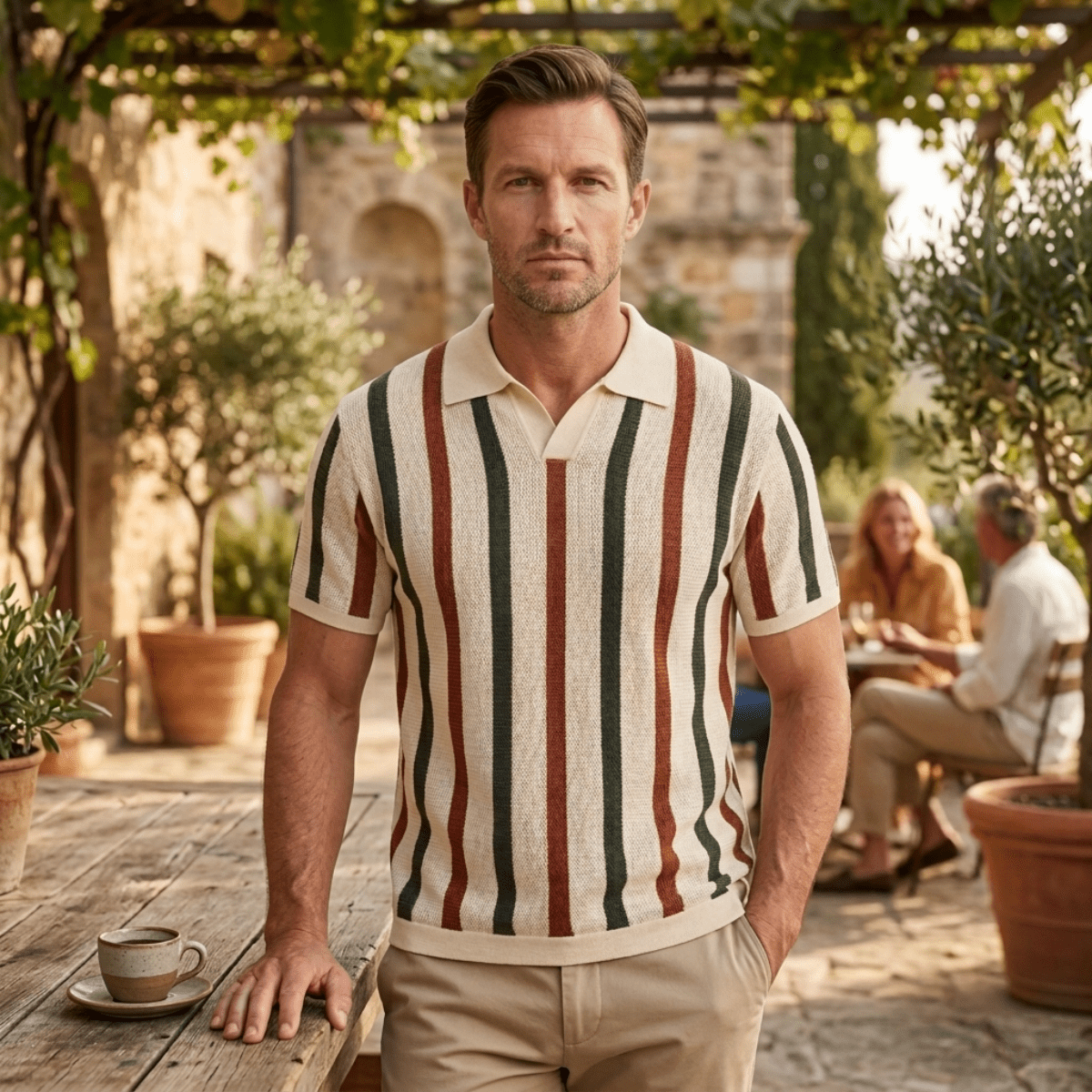 Vintage Striped Knit Polo Shirt - Montford & Co
