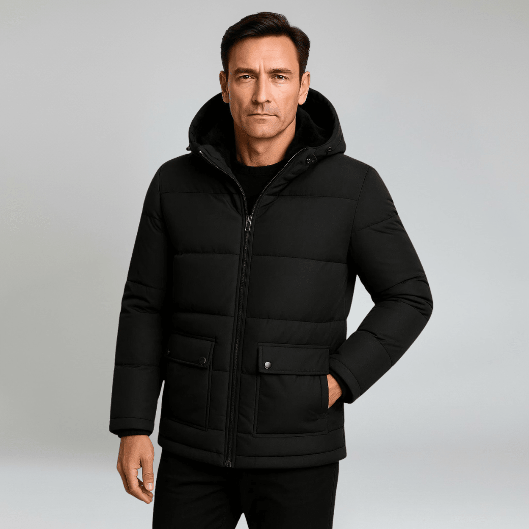 Winter Jacket in Black Oversized with Thick Padded Hood - Montford & Co